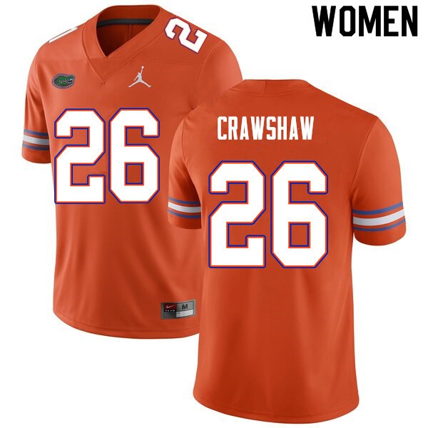 Women #26 Jeremy Crawshaw Florida Gators College Football Jersey Orange